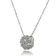 Sterling Silver Baguette and Round-Cut Cubic Zirconia Cluster Round Circle Necklace
