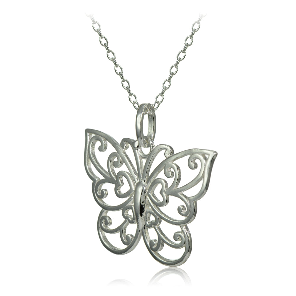 Sterling Silver High Polished Filigree Butterfly Necklace-2