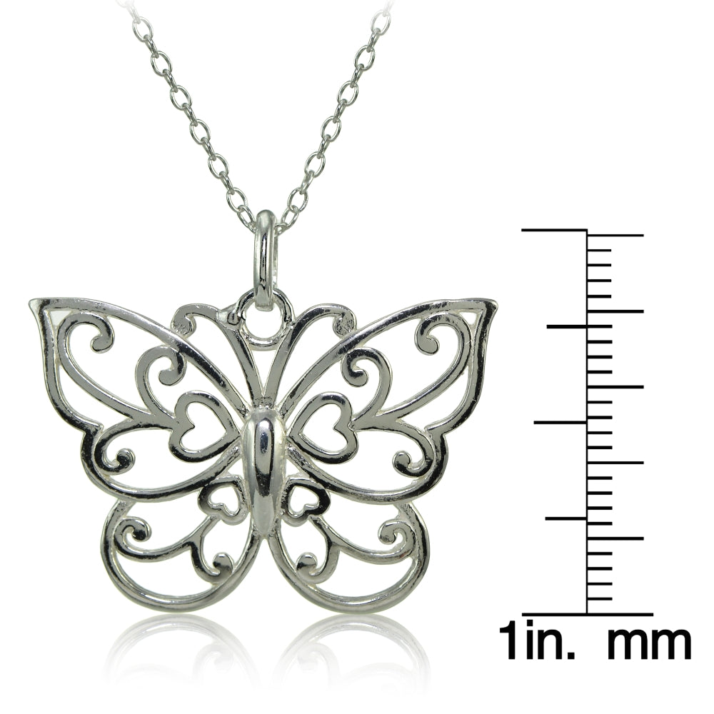Sterling Silver High Polished Filigree Butterfly Necklace-3