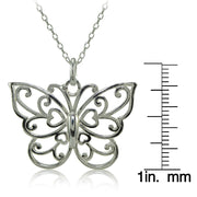 Sterling Silver High Polished Filigree Butterfly Necklace