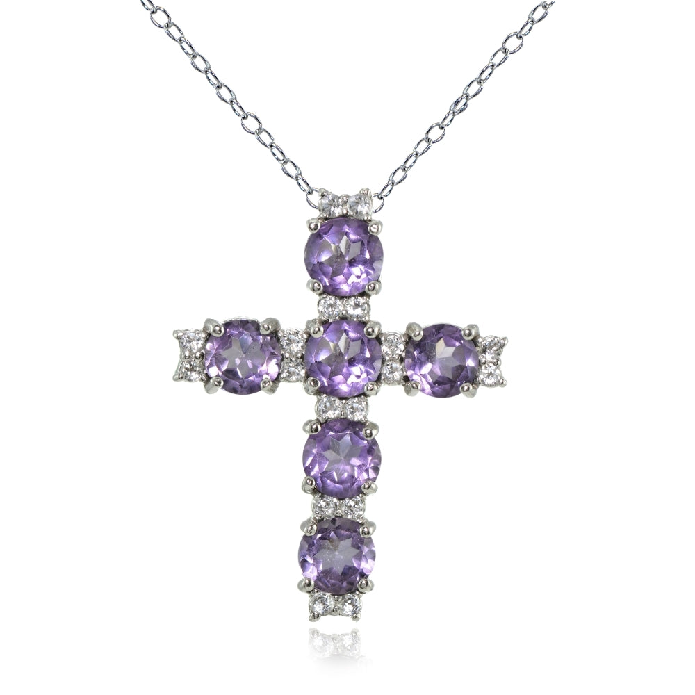 Sterling Silver Amethyst and White Topaz Cross Necklace