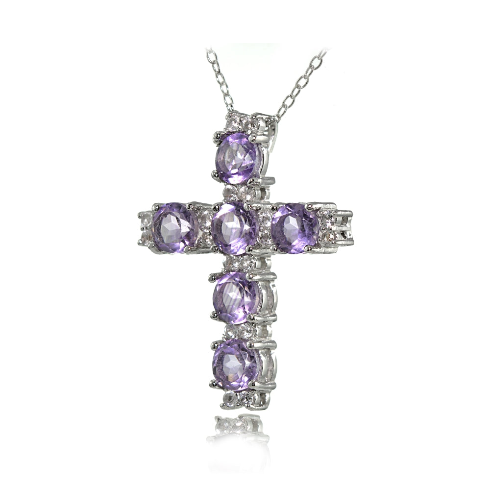 Sterling Silver Amethyst and White Topaz Cross Necklace-2