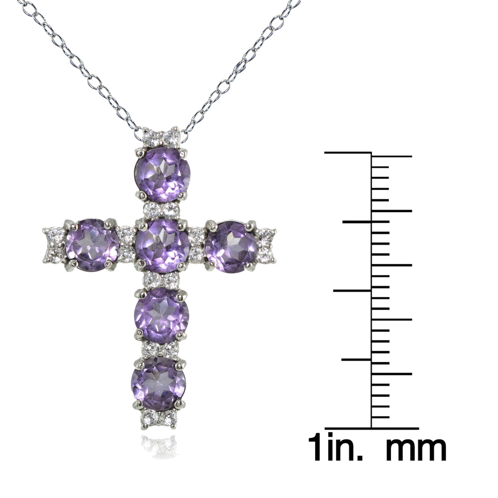 Sterling Silver Amethyst and White Topaz Cross Necklace-3
