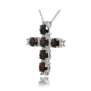 Sterling Silver Garnet and White Topaz Cross Necklace