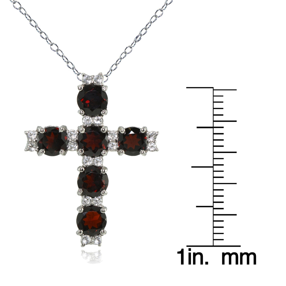 Sterling Silver Garnet and White Topaz Cross Necklace-3