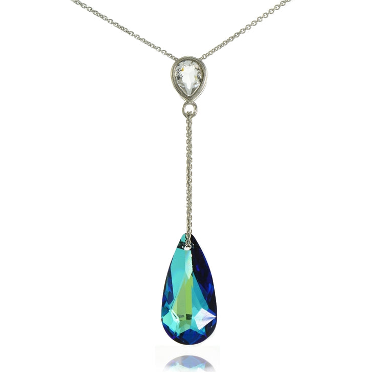 Sterling Silver Bermuda Blue Pear Shape Drop Necklace Adorned with Swarovski® Crystals