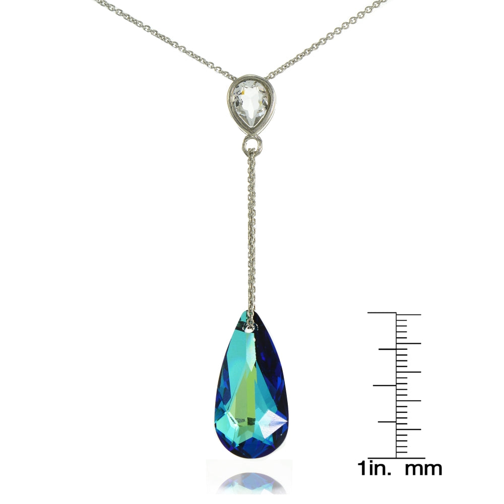 Sterling Silver Bermuda Blue Pear Shape Drop Necklace Adorned with Swarovski® Crystals-2