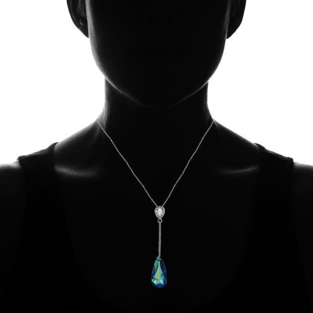 Sterling Silver Bermuda Blue Pear Shape Drop Necklace Adorned with Swarovski® Crystals