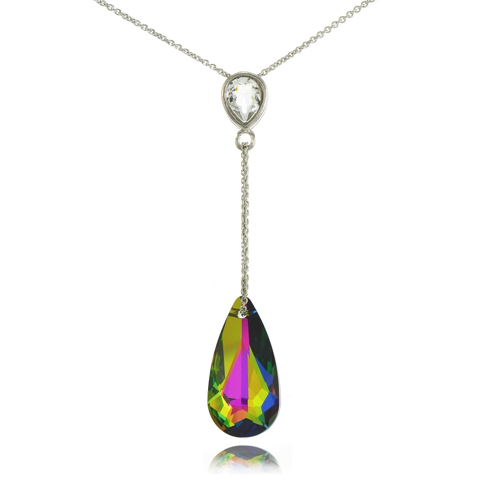 Sterling Silver Bright Rainbow Pear Shape Drop Necklace Adorned with Swarovski® Crystals