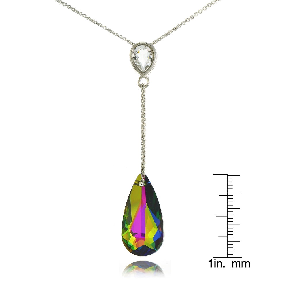 Sterling Silver Bright Rainbow Pear Shape Drop Necklace Adorned with Swarovski® Crystals-2