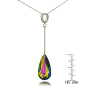 Sterling Silver Bright Rainbow Pear Shape Drop Necklace Adorned with Swarovski® Crystals