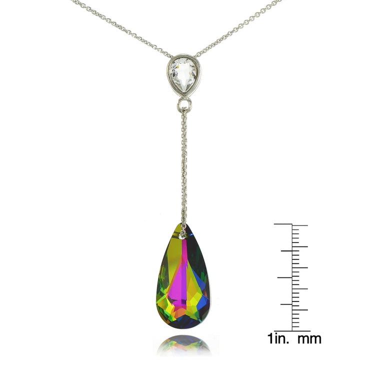 Sterling Silver Bright Rainbow Pear Shape Drop Necklace Adorned with Swarovski® Crystals