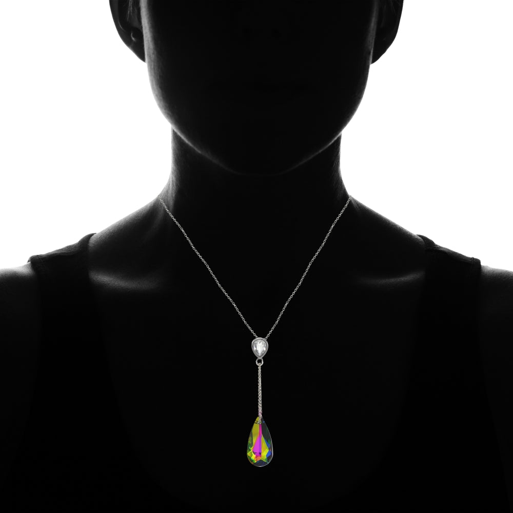 Sterling Silver Bright Rainbow Pear Shape Drop Necklace Adorned with Swarovski® Crystals-4