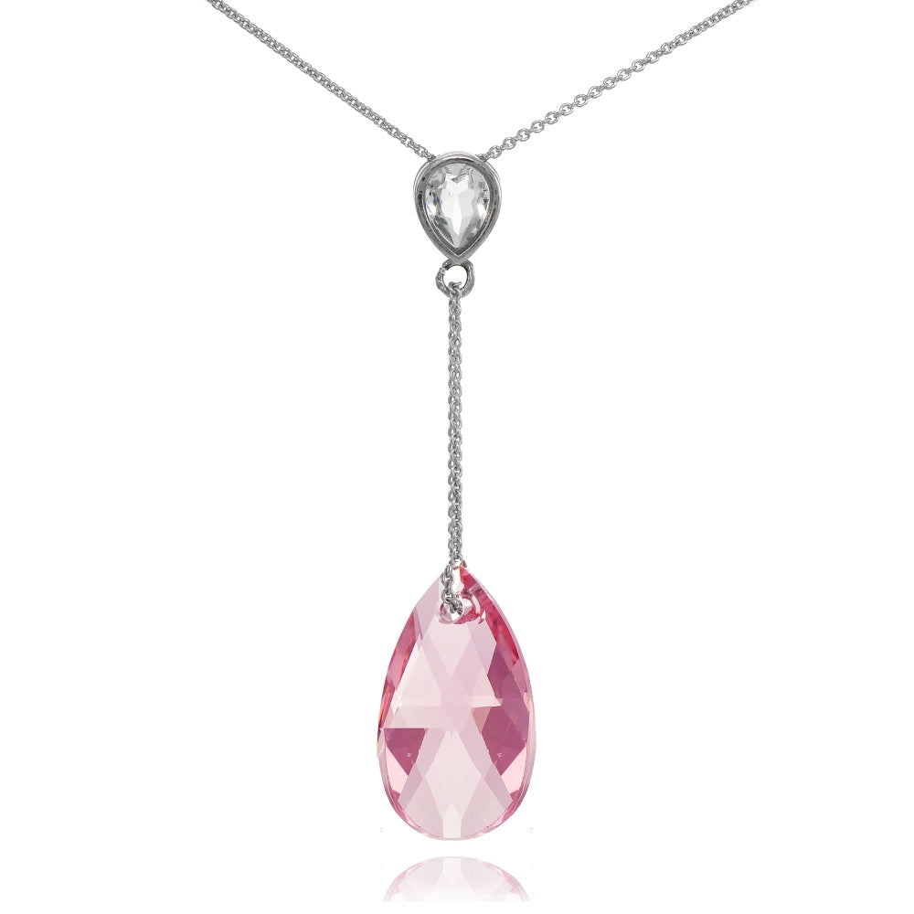 Sterling Silver Opal Rose Teardrop Leaf Drop Necklace Adorned with Swarovski® Crystals