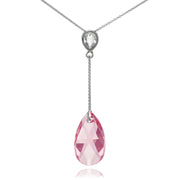 Sterling Silver Opal Rose Teardrop Leaf Drop Necklace Adorned with Swarovski® Crystals