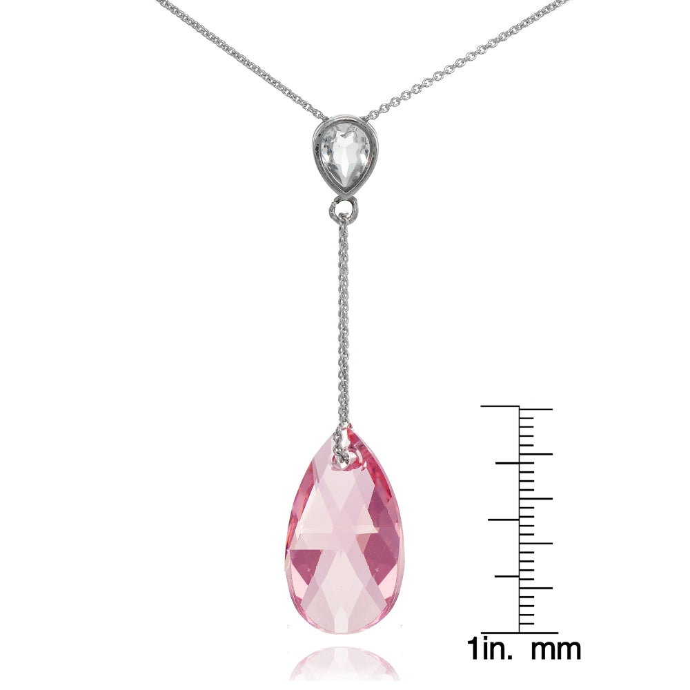 Sterling Silver Opal Rose Teardrop Leaf Drop Necklace Adorned with Swarovski® Crystals-2