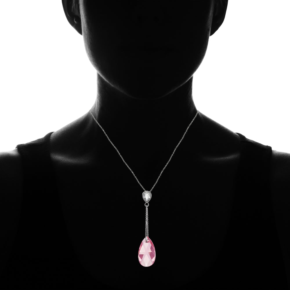 Sterling Silver Opal Rose Teardrop Leaf Drop Necklace Adorned with Swarovski® Crystals-4