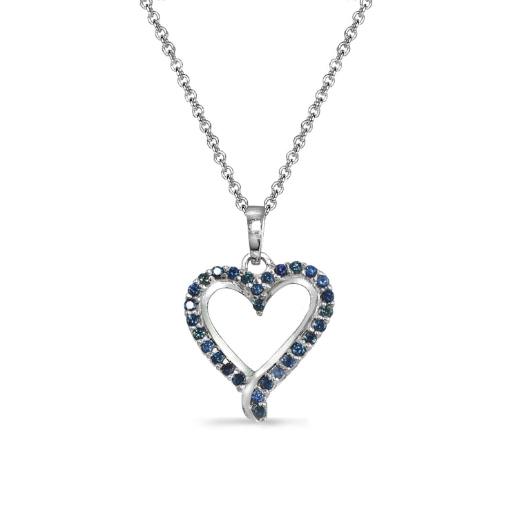 Sterling Silver Genuine Blue Sapphire Open Heart Neckace