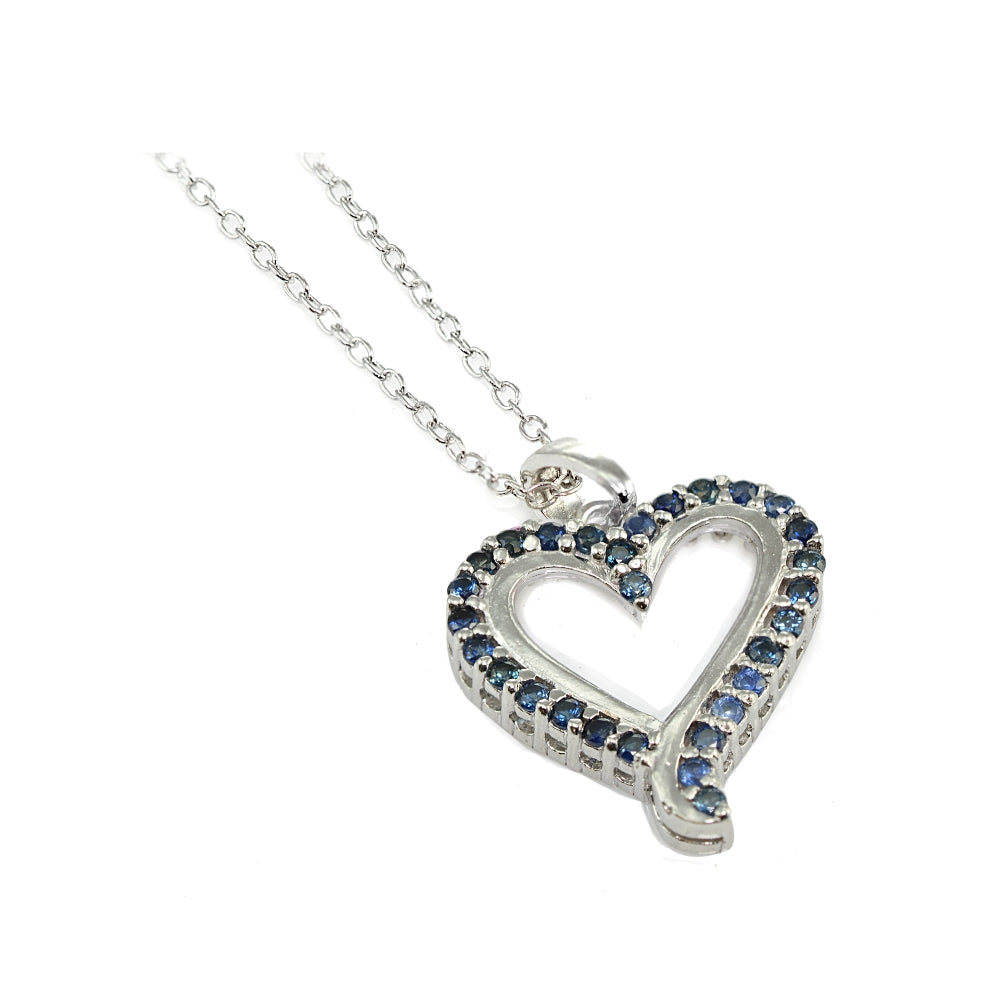 Sterling Silver Genuine Blue Sapphire Open Heart Neckace-2