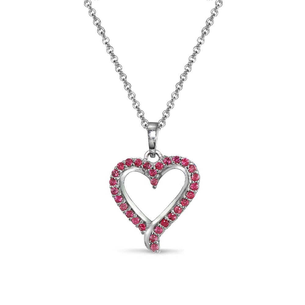 Sterling Silver Genuine Ruby Open Heart Neckace