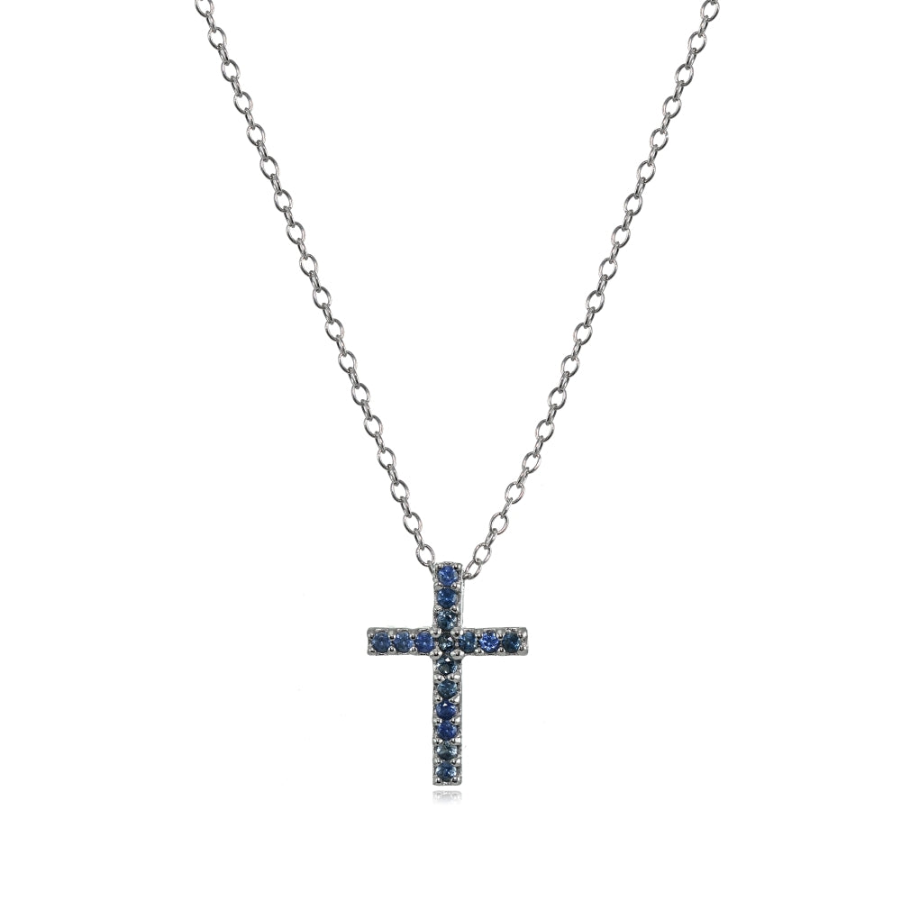 Sterling Silver Genuine Blue Sapphire Cross Neckace