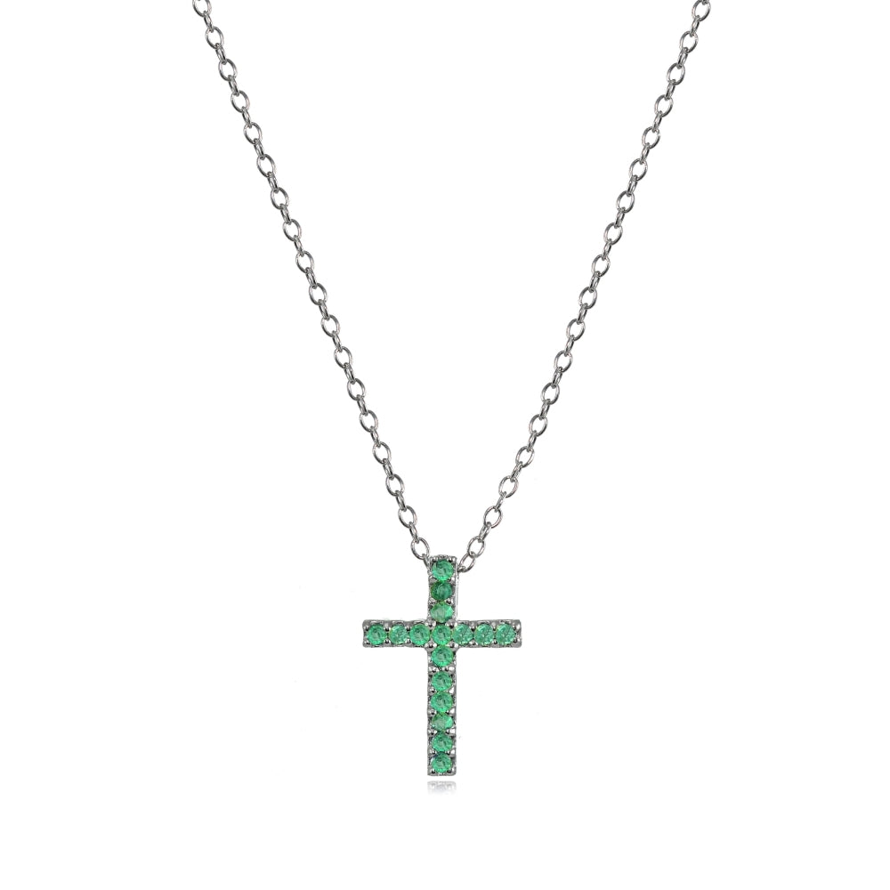 Sterling Silver Genuine Emerald Cross Neckace