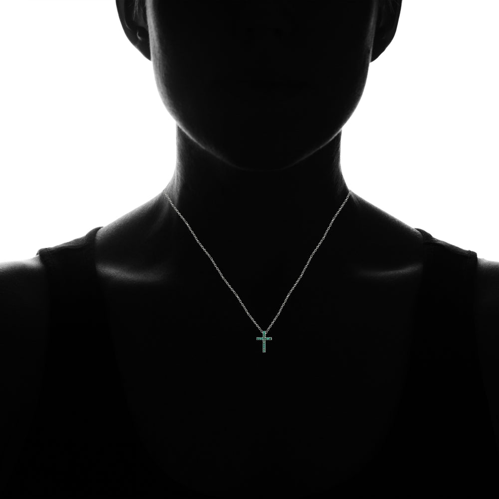 Sterling Silver Genuine Emerald Cross Neckace-2