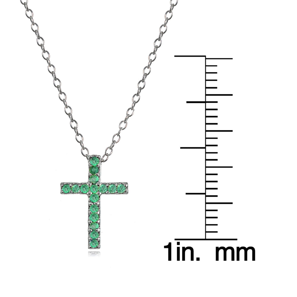 Sterling Silver Genuine Emerald Cross Neckace-4