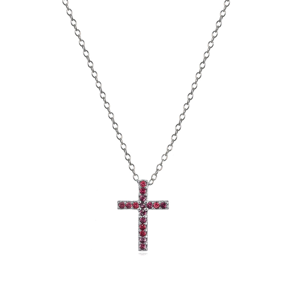 Sterling Silver Genuine Ruby Cross Neckace