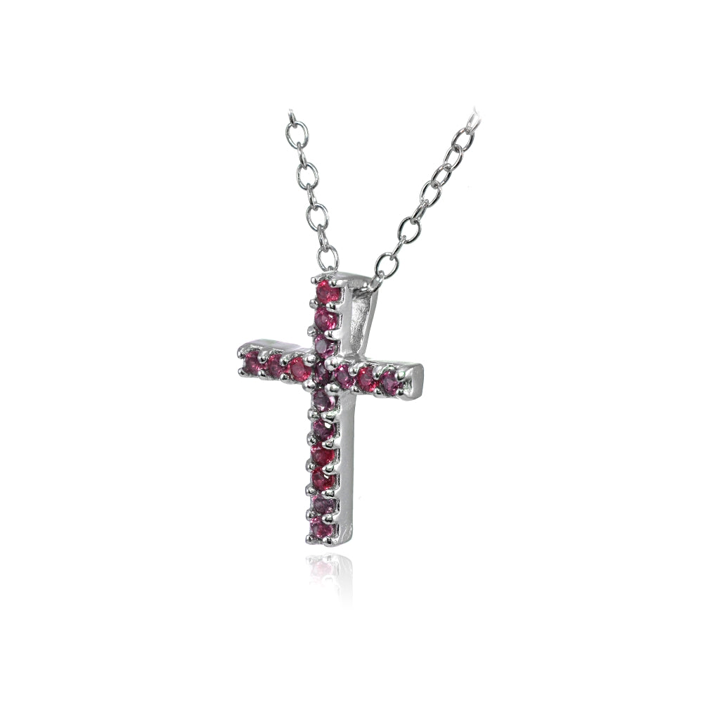 Sterling Silver Genuine Ruby Cross Neckace-2