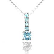 Sterling Silver Blue Topaz 5-Stone Round Drop Necklace