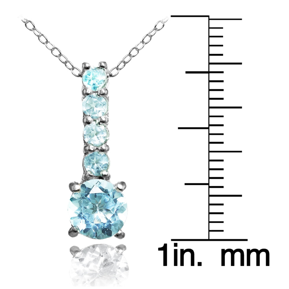 Sterling Silver Blue Topaz 5-Stone Round Drop Necklace-3