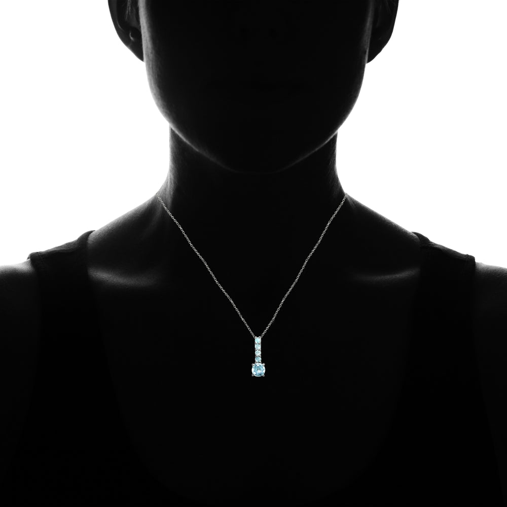 Sterling Silver Blue Topaz 5-Stone Round Drop Necklace-4