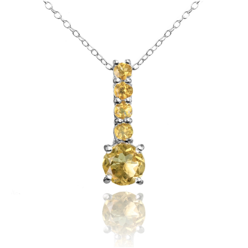 Sterling Silver Citrine 5-Stone Round Drop Necklace
