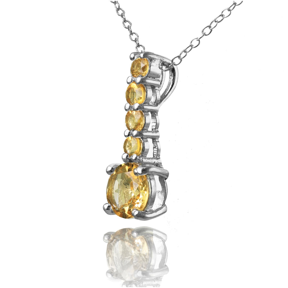 Sterling Silver Citrine 5-Stone Round Drop Necklace-2