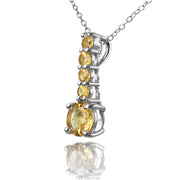 Sterling Silver Citrine 5-Stone Round Drop Necklace