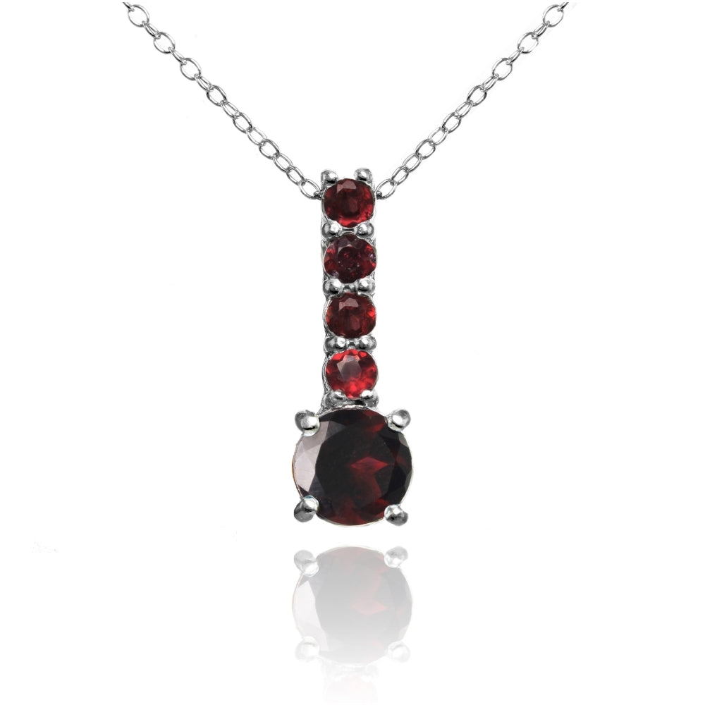 Sterling Silver Garnet 5-Stone Round Drop Necklace