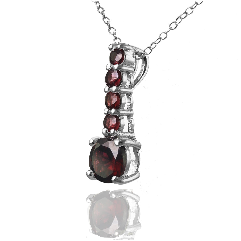 Sterling Silver Garnet 5-Stone Round Drop Necklace-2