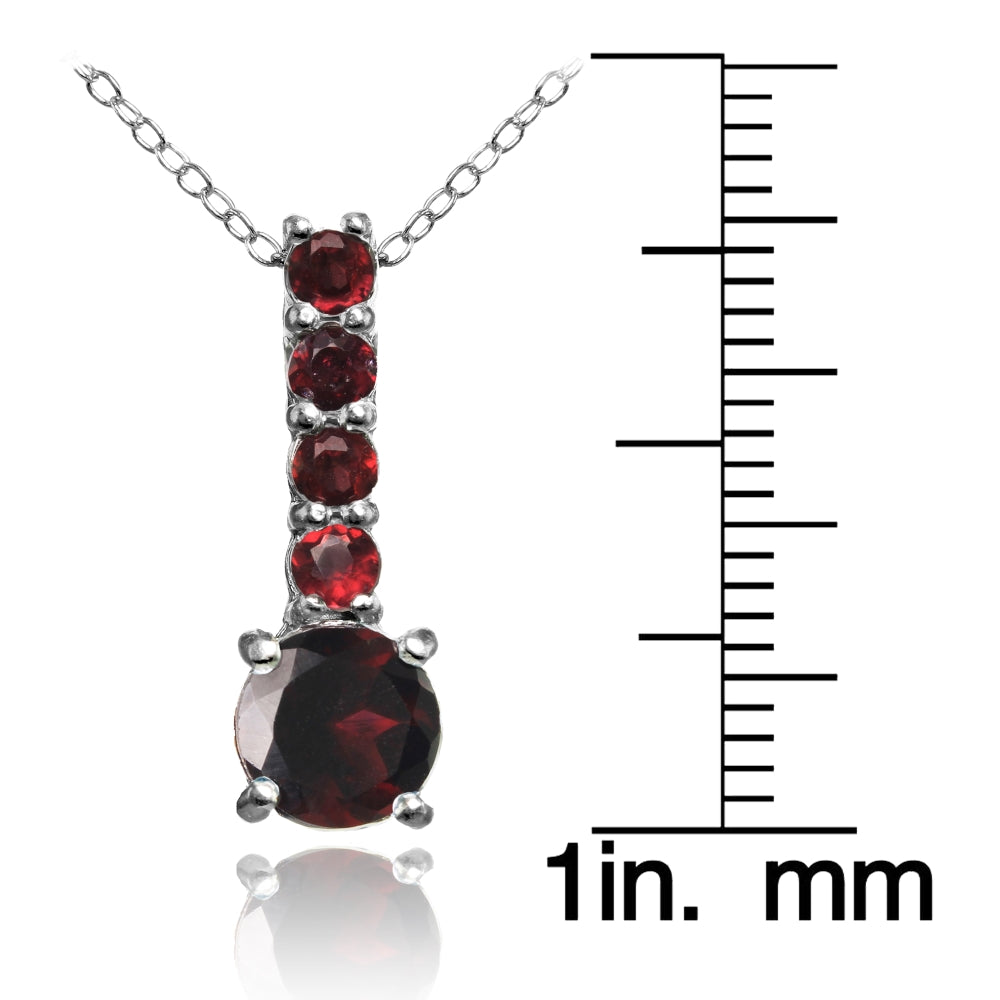 Sterling Silver Garnet 5-Stone Round Drop Necklace-3