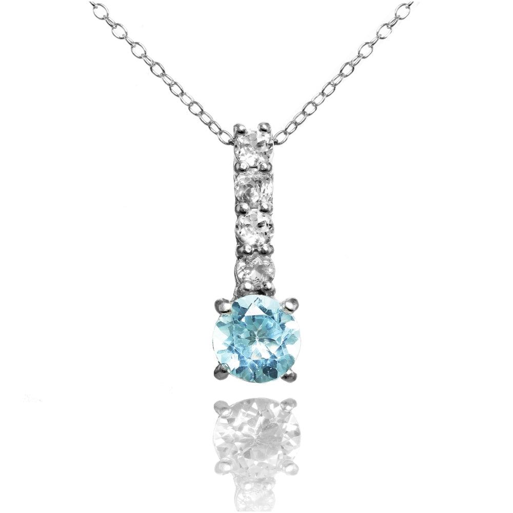 Sterling Silver Blue Topaz and White Topaz 5-Stone Round Drop Necklace