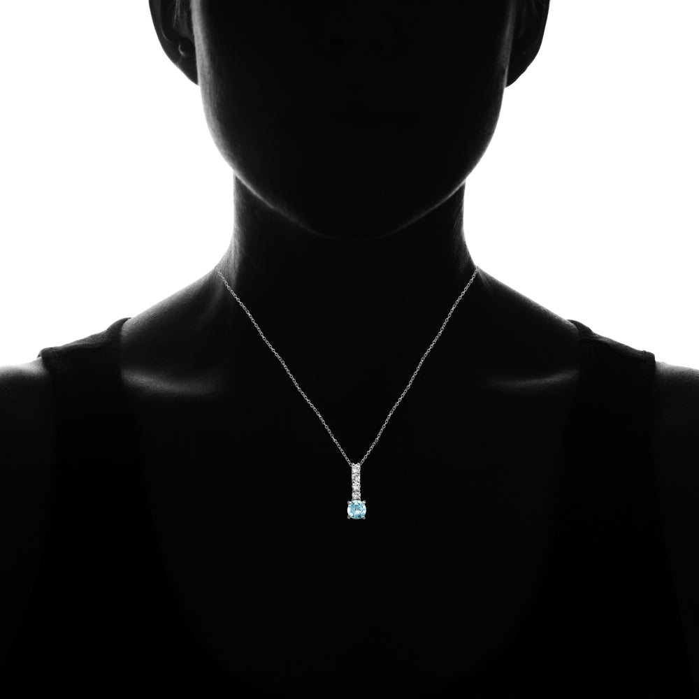 Sterling Silver Blue Topaz and White Topaz 5-Stone Round Drop Necklace-4