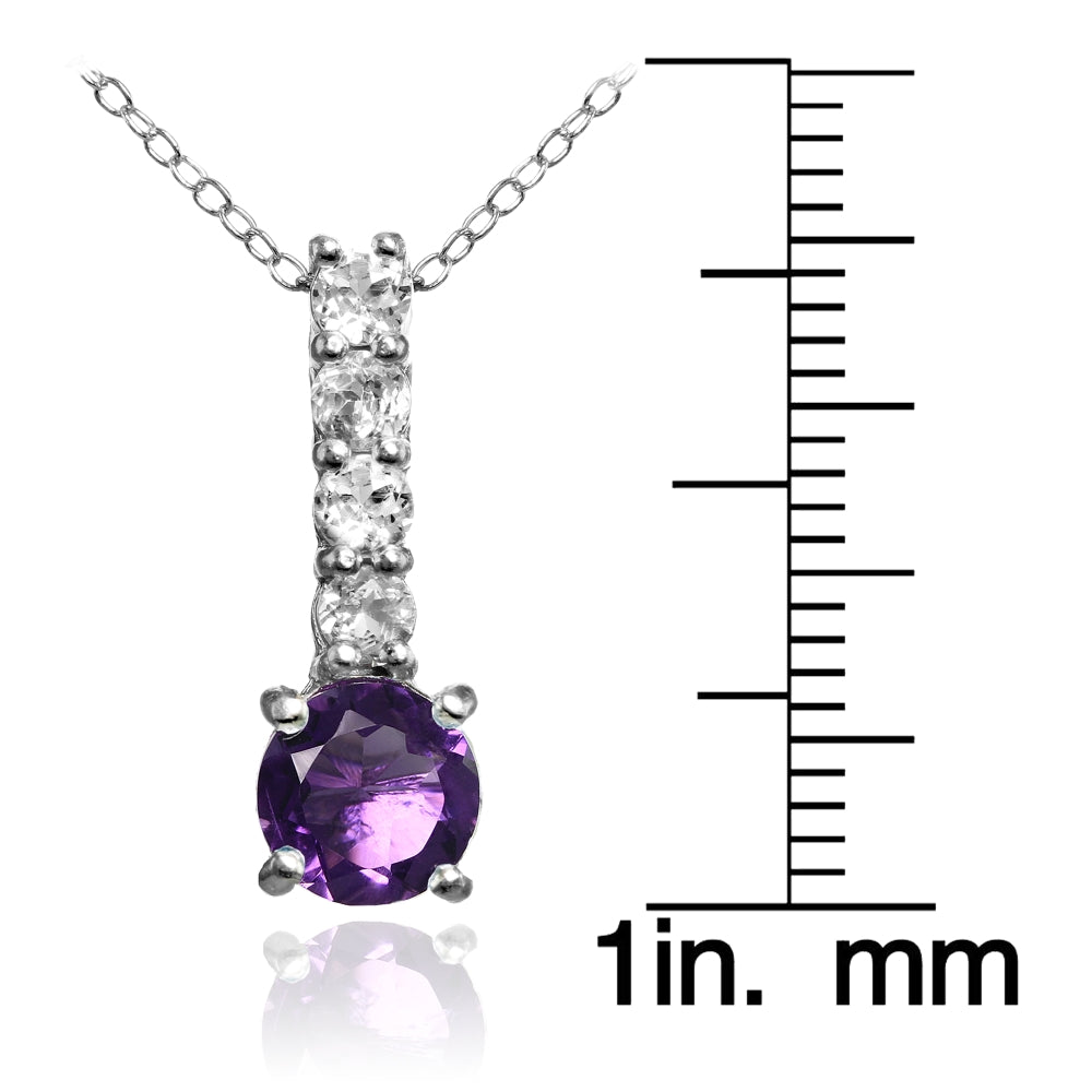 Sterling Silver African Amethyst and White Topaz 5-Stone Round Drop Necklace-3
