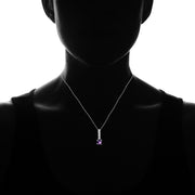 Sterling Silver African Amethyst and White Topaz 5-Stone Round Drop Necklace