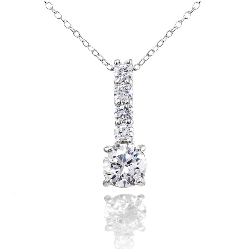 Sterling Silver Cubic Zirconia 5-Stone Round Drop Necklace
