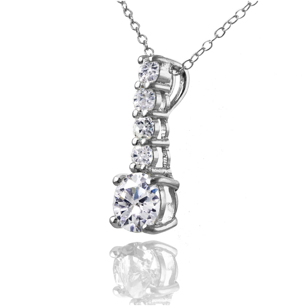 Sterling Silver Cubic Zirconia 5-Stone Round Drop Necklace-2