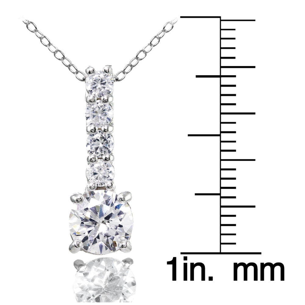 Sterling Silver Cubic Zirconia 5-Stone Round Drop Necklace-3