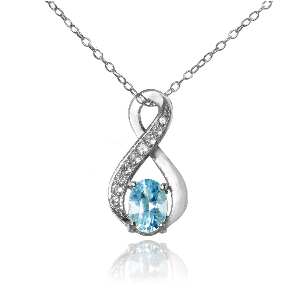 Sterling Silver Blue Topaz and White Topaz Infinity Drop Necklace