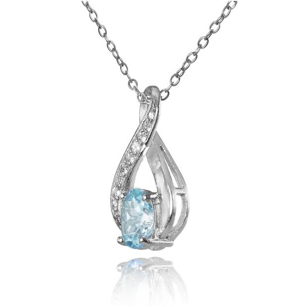 Sterling Silver Blue Topaz and White Topaz Infinity Drop Necklace