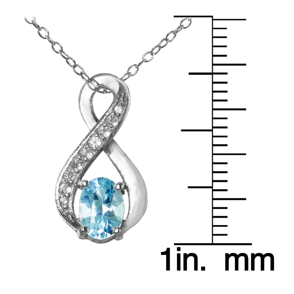 Sterling Silver Blue Topaz and White Topaz Infinity Drop Necklace-3