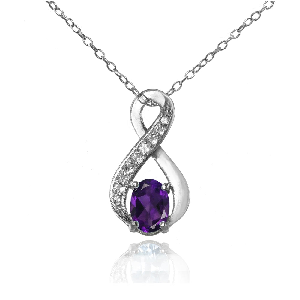 Sterling Silver African Amethyst and White Topaz Infinity Drop Necklace